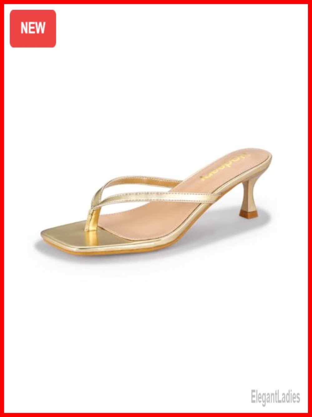 Women's Kitten Heels Thong Sandals Open Square Toe Faux Leather Slip On